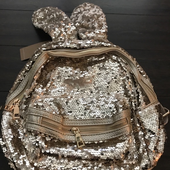 Gold or silver sequin bunny ear backpack - Picture 2 of 5